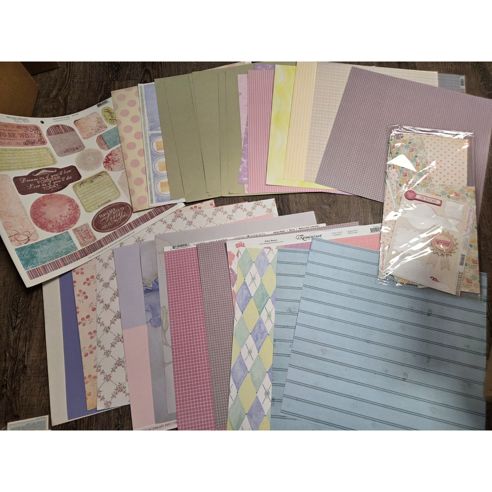 Scrapbook Pages Cardstock Vellum Paper Pastel Light Colors Lot of 30 Pink Blue